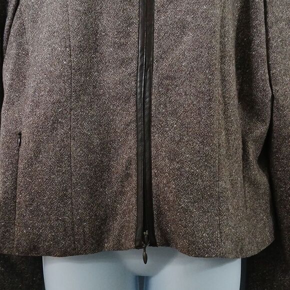 Kenneth Cole brown tweed wool blend zip front lightweight jacket Sz 14 NWOT - Picture 2 of 6